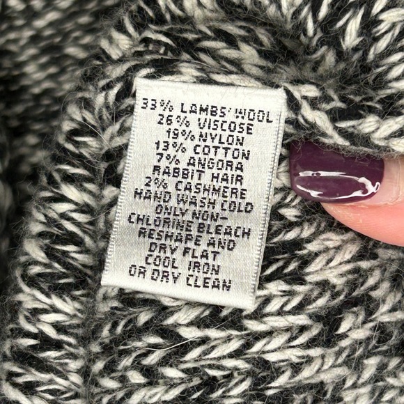 VTG Talbots Petites Lambs‎ Wool Black White Button Long Cardigan Sweater Women L - Picture 5 of 7